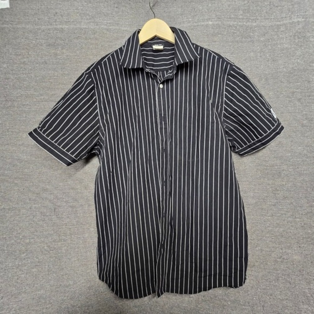 KFC Uniforms Men Large Black Pinstripe Short Sleeve Work Shirt Colonel Logo